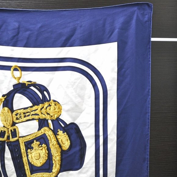 Authentic HERMES Carre 90 Scarf "BRIDES de GALA" Silk Navy Blue White - Picture 4 of 12